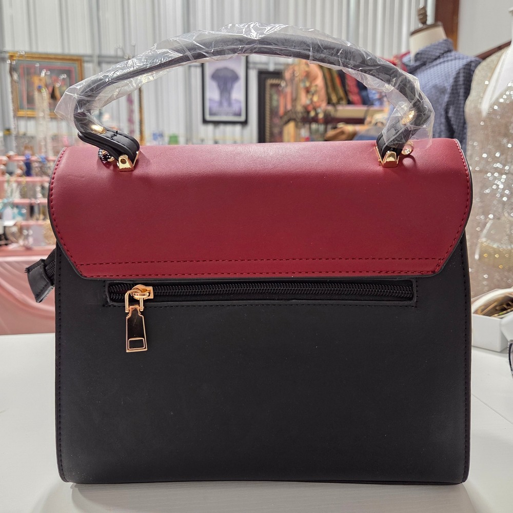 American Bee Colorblock Satchel Handbag and Wallet Set Red Black - Picture 3 of 7